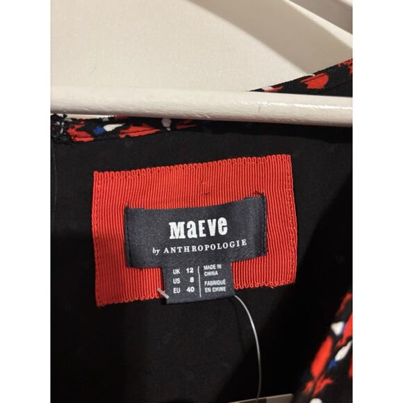 Maeve Anthropologie Dress 8 Red Floral Fit & Flare Short Sleeve - Picture 3 of 11